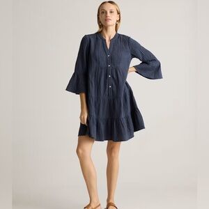 Quince Navy Blue Crinkle Mini Dress